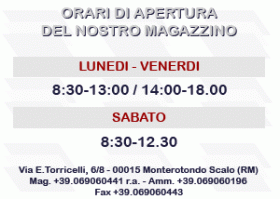 Orari: lunedì-venerdì 8:30-13:00 e 14:00-18:00, sabato 8:30-12:30